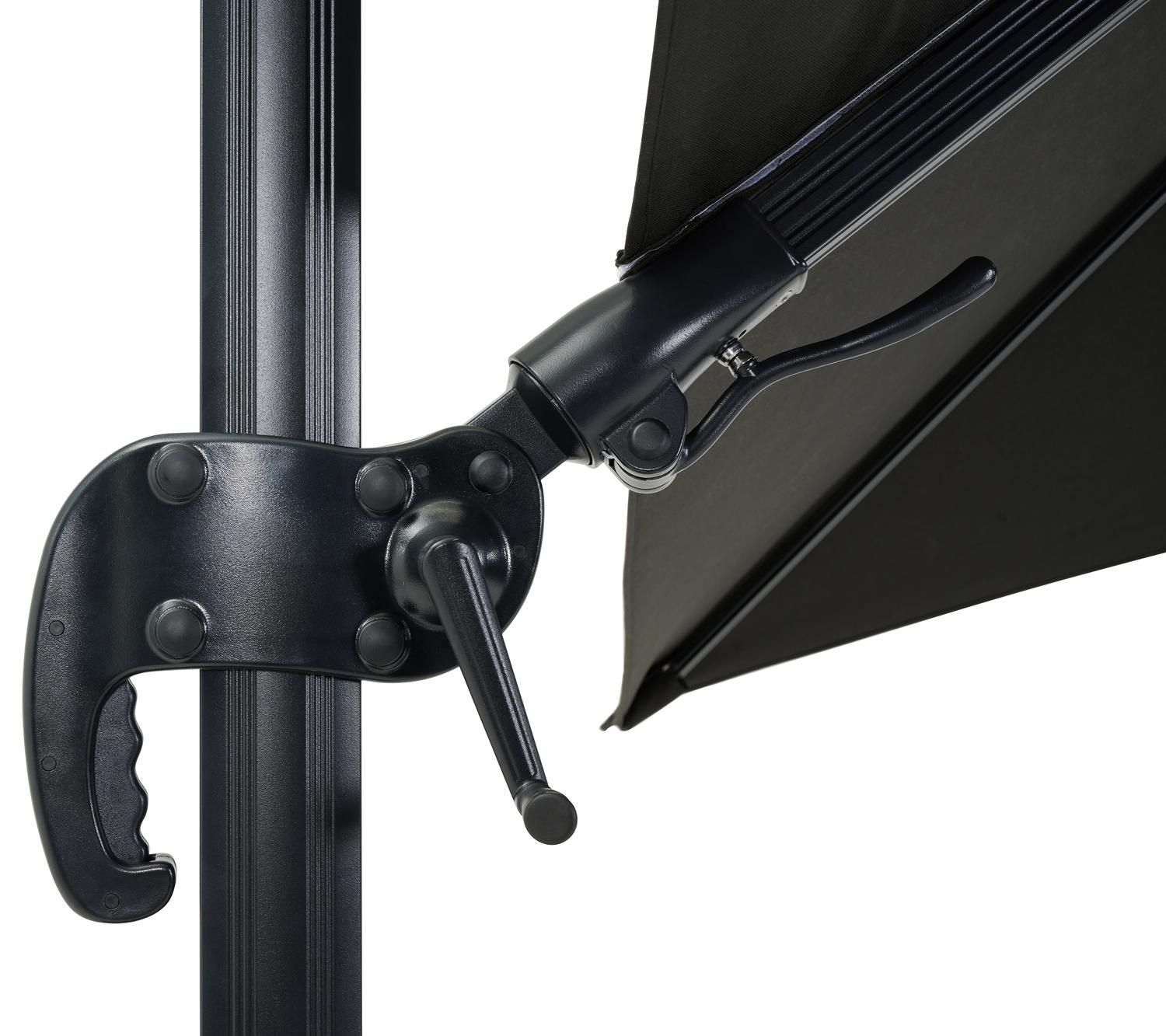 Avola zweefparasol met tiltfunctie in zwart aluminium met zwart weather+ softtouch parasoldoek - L1 200 x L2 300 cm (zonder voet)