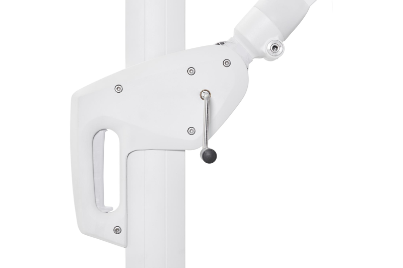 Parasol pendant Minore avec fonction tilt en aluminium blanc avec toile de parasol en all weather sunbrella® luxe savane nimbus - Larg1 300 x Larg2 400 cm (sans pied de parasol)