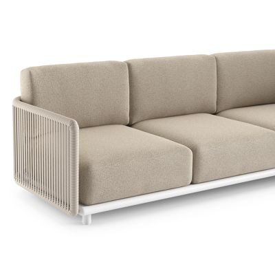 Organo loungebank in wit aluminium en beige verticaal geweven luxe vlakke rope met marbella beige all weather Cosytica kussen