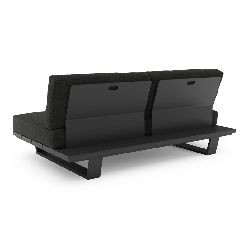 Pagino loungebank in zwart aluminium met chartres sooty all weather sunbrella® luxe kussen