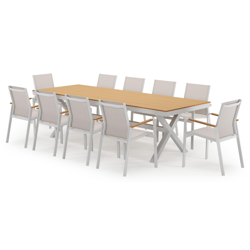 Bahia tuinset in wit aluminium en polywood met 10 Bahia tuinstoelen