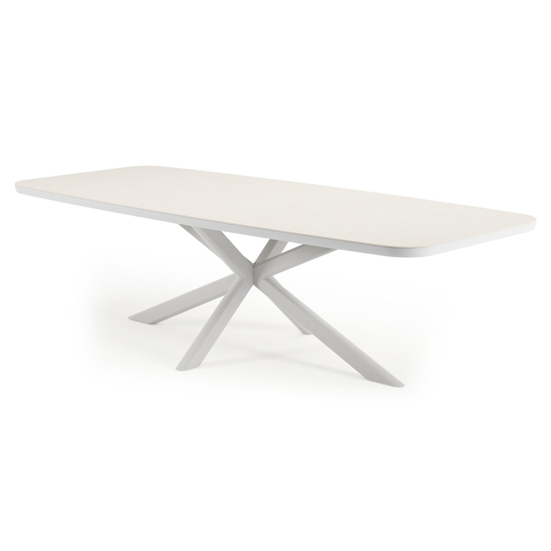 Pamplona tuintafel bootvorm in wit aluminium en sintered stone Crema minerale - L 270 x B 115 x H 72 cm