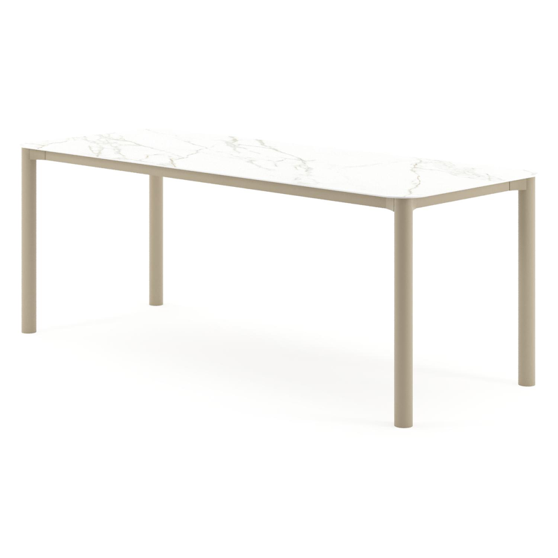 Orso tuintafel rechthoekig afgerond in beige aluminium en volkeramiek Calacatta - L 200 x B 80 x H 75 cm