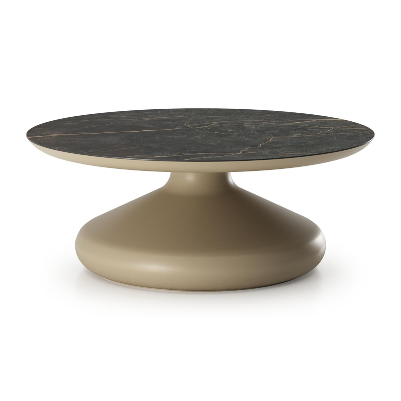Bomero loungetafel rond in beige aluminium en volkeramiek Black Obsession - Dia. 84 x H 32.2 cm