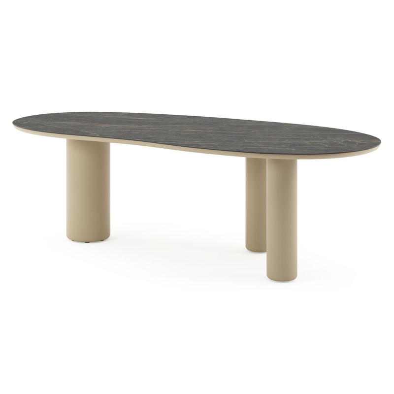 Table de jardin Amico organique en aluminium beige et céramique pleine Black Obsession - Lg. 240 x Lrg. 110 x Haut. 73.5 cm