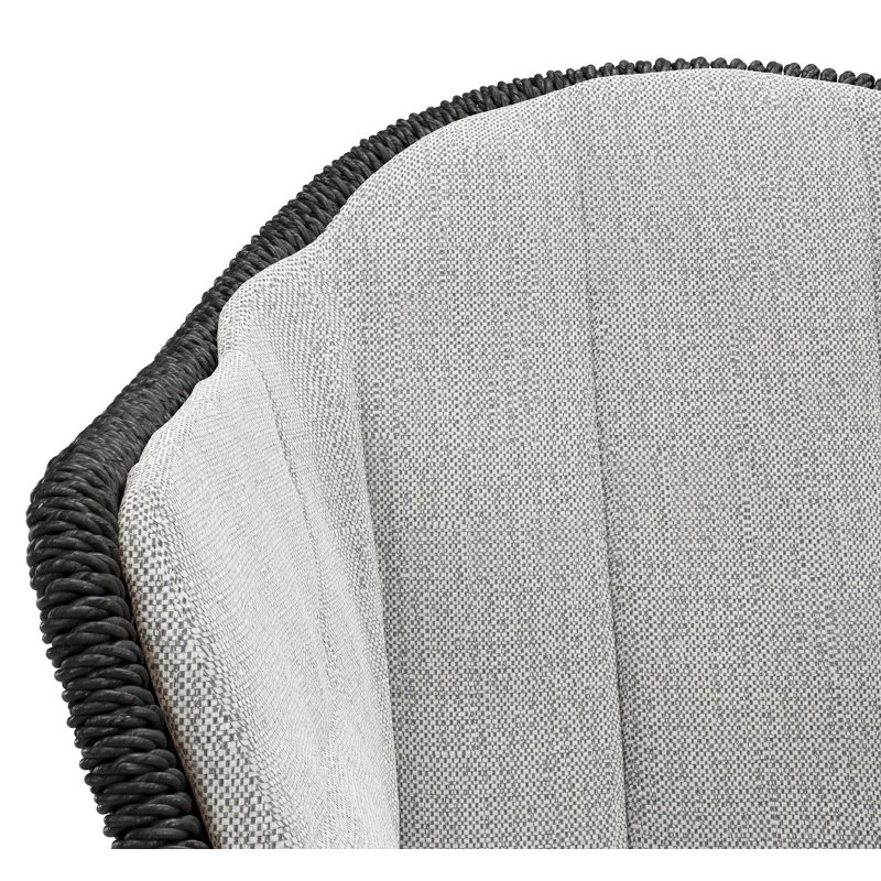 Pagino tuinstoel in wit aluminium en zwart ronde wicker met zitkussen in All Weather Sunbrella® Luxe Savane Nimbus