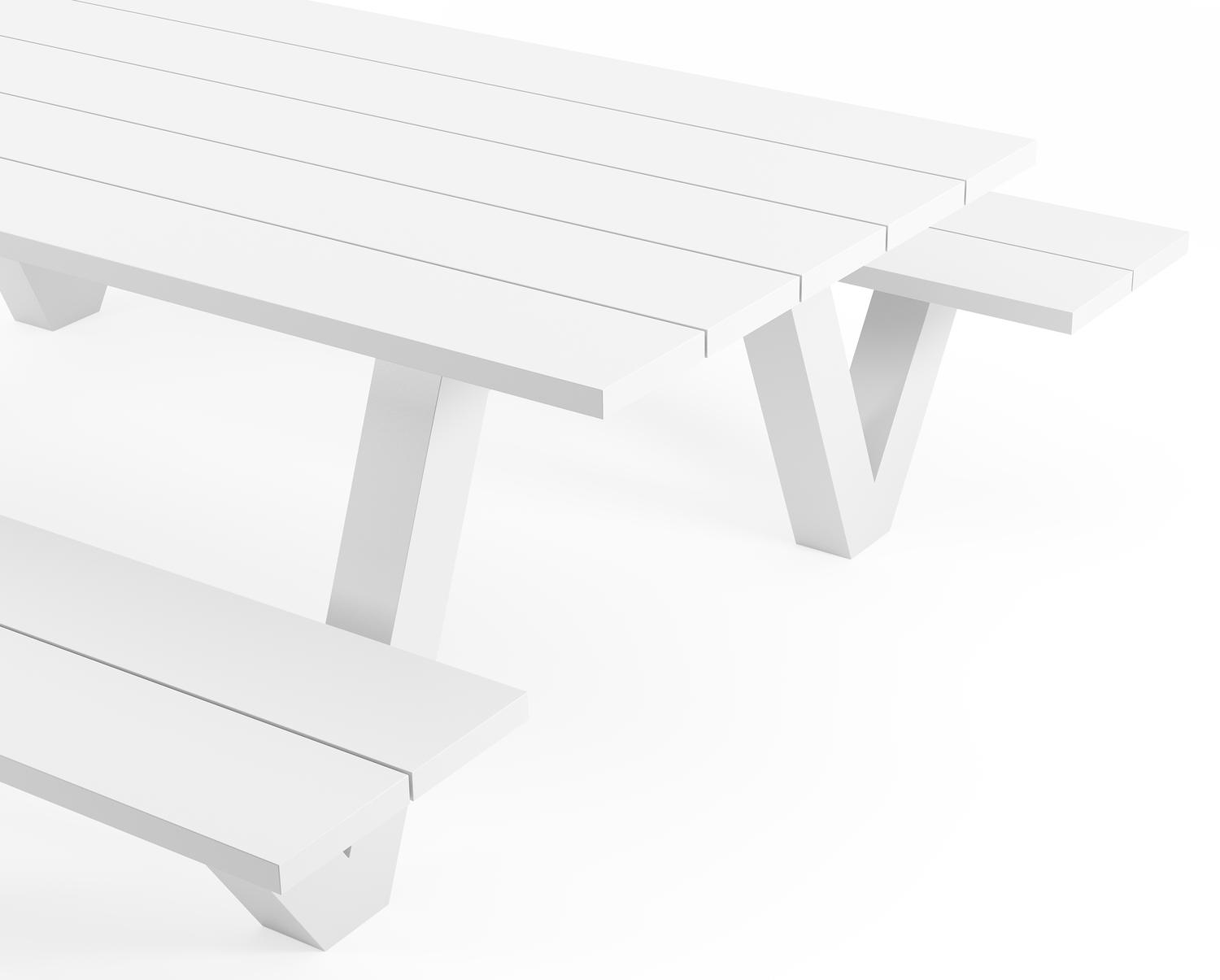 Norma picknicktafel in wit aluminium - L 240 x B 213 x H 74 cm