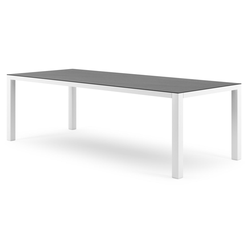 Table de jardin Como en aluminium blanc et céramique pleine Basalt Black - Lg. 240 x Lrg. 100 x Haut. 75 cm