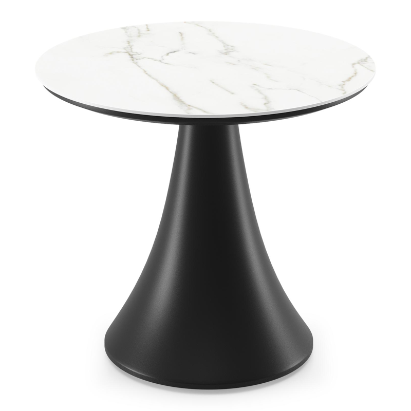 Fano low dining low dining loungetafel rond in zwart aluminium en volkeramiek Calacatta - Dia. 65 x H 55 cm