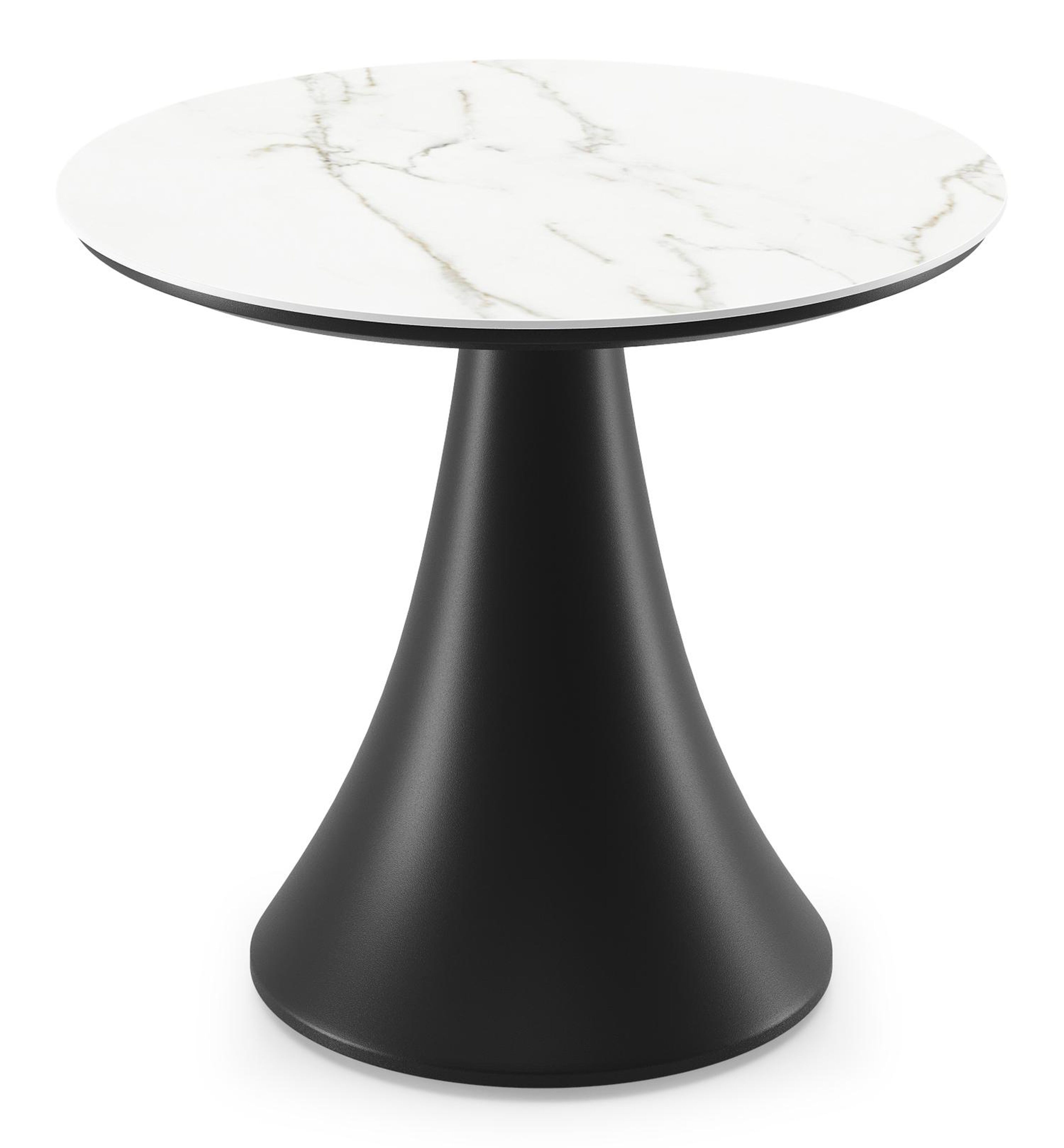 Table de basse low dining low dining Fano ronde en aluminium noir et céramique pleine Calacatta - Diam. 65 x Haut. 55 cm