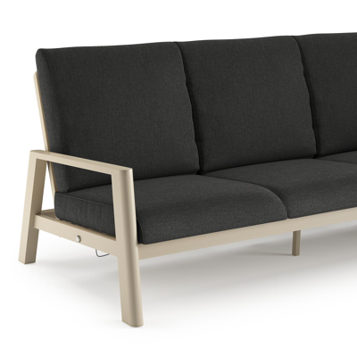 Cirello loungebank 3-zit in beige aluminium met chartres sooty all weather sunbrella® luxe kussen