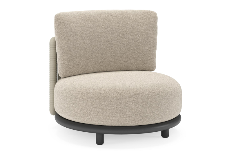 Lomano loungestoel in zwart aluminium en beige verticaal geweven luxe vlakke rope met Catania Sand all weather cosytica