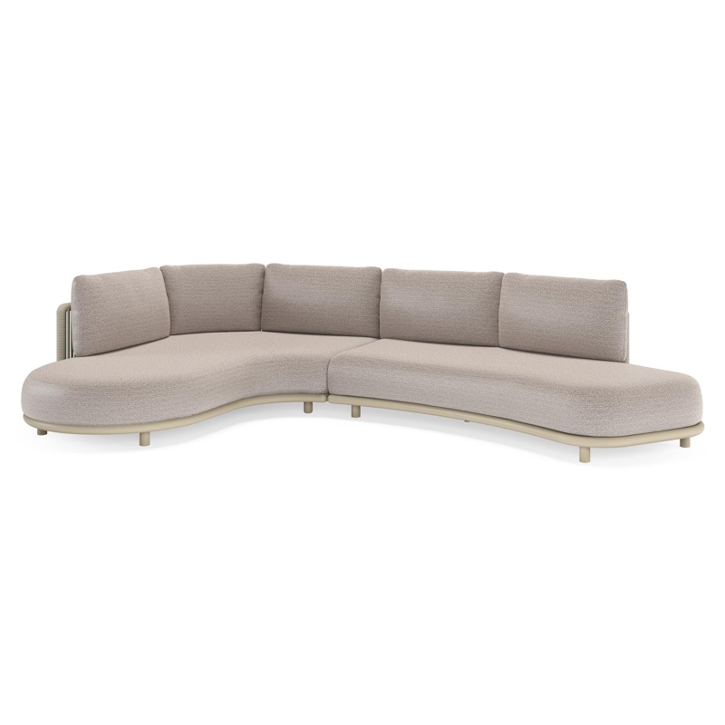 Salon de jardin d'angle Lomano en aluminium beige et corde luxe plate tissÃ©e verticalement beige et coussins en all weather sunbrellaÂ® luxe Wander Granite