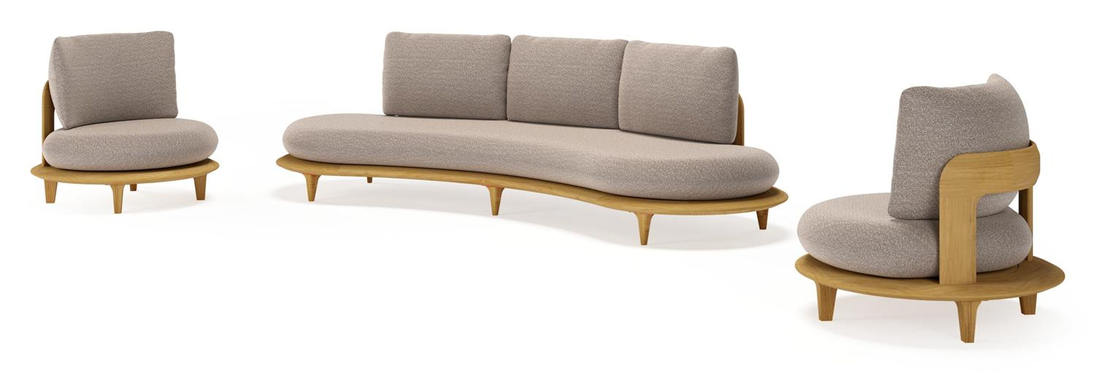 Bomero loungeset in teak met wander manioc all weather sunbrella® luxe kussen