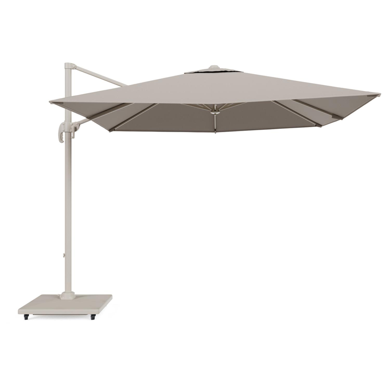 Calpe zweefparasol in beige aluminium en beige Weather+ Softtouch parasoldoek - L1 270 x L2 270 cm met Calpe parasolvoet 70 kg met wielen