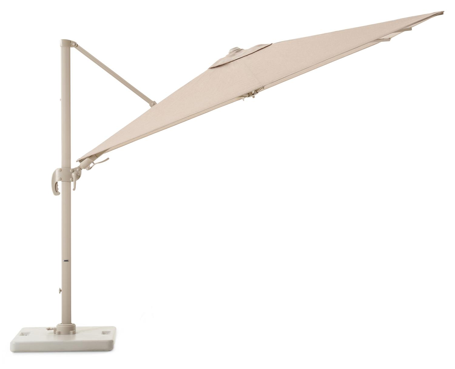 Avola zweefparasol met tiltfunctie in beige aluminium en rustic Weather+ Softtouch parasoldoek - L1 200 x L2 300 cm met Pedito parasolvoet 120 kg