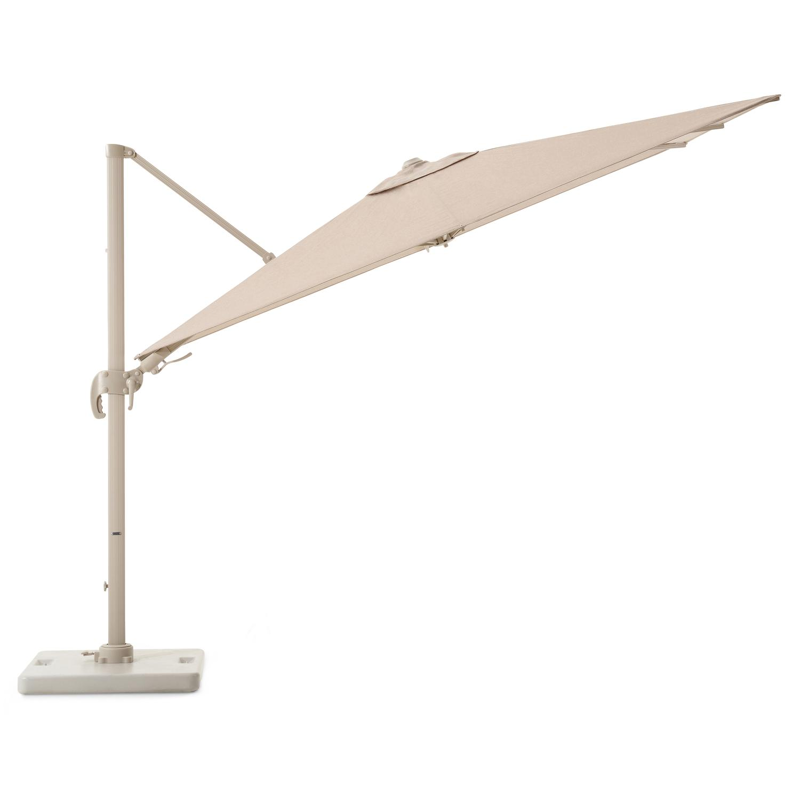 Avola zweefparasol met tiltfunctie in beige aluminium en rustic Weather+ Softtouch parasoldoek - L1 200 x L2 300 cm met Pedito parasolvoet 120 kg