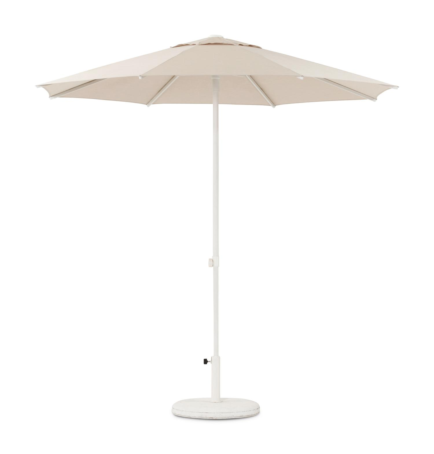 Umbria staanparasol in wit aluminium met beige all weather sunbrella® premium parasoldoek - Dia. 250 cm (met voet)