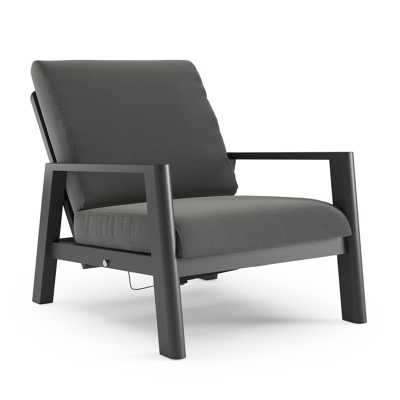 Cirello loungestoel 1-zit in zwart aluminium met natte charcoal chine all weather sunbrella® luxe kussen