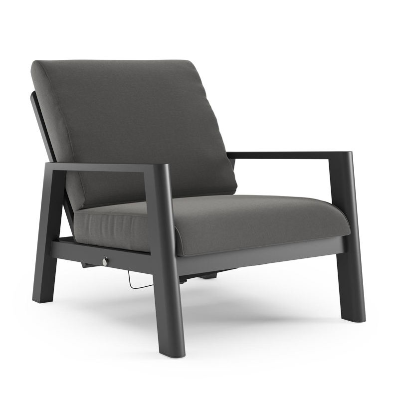 Cirello loungestoel 1-zit in zwart aluminium met natte charcoal chine all weather sunbrella® luxe kussen