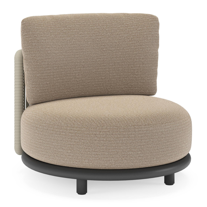 Lomano loungestoel in zwart aluminium en beige verticaal geweven luxe vlakke rope met Firenze Earth all weather solica