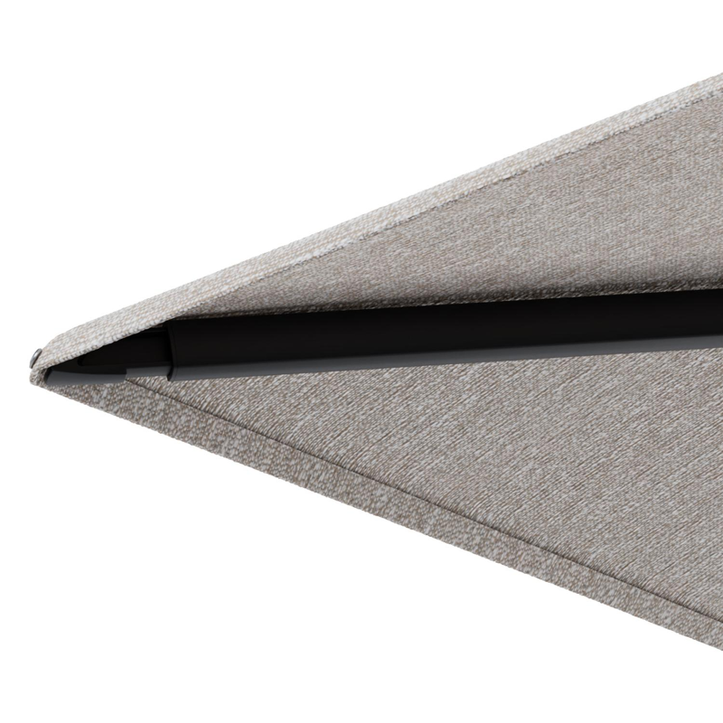 Minore zweefparasol met tiltfunctie in zwart aluminium en Tundra Sand All Weather Sunbrella® Luxe parasoldoek - L1 400 x L2 300 cm met parasolvoet Minore 260 kg met wielen