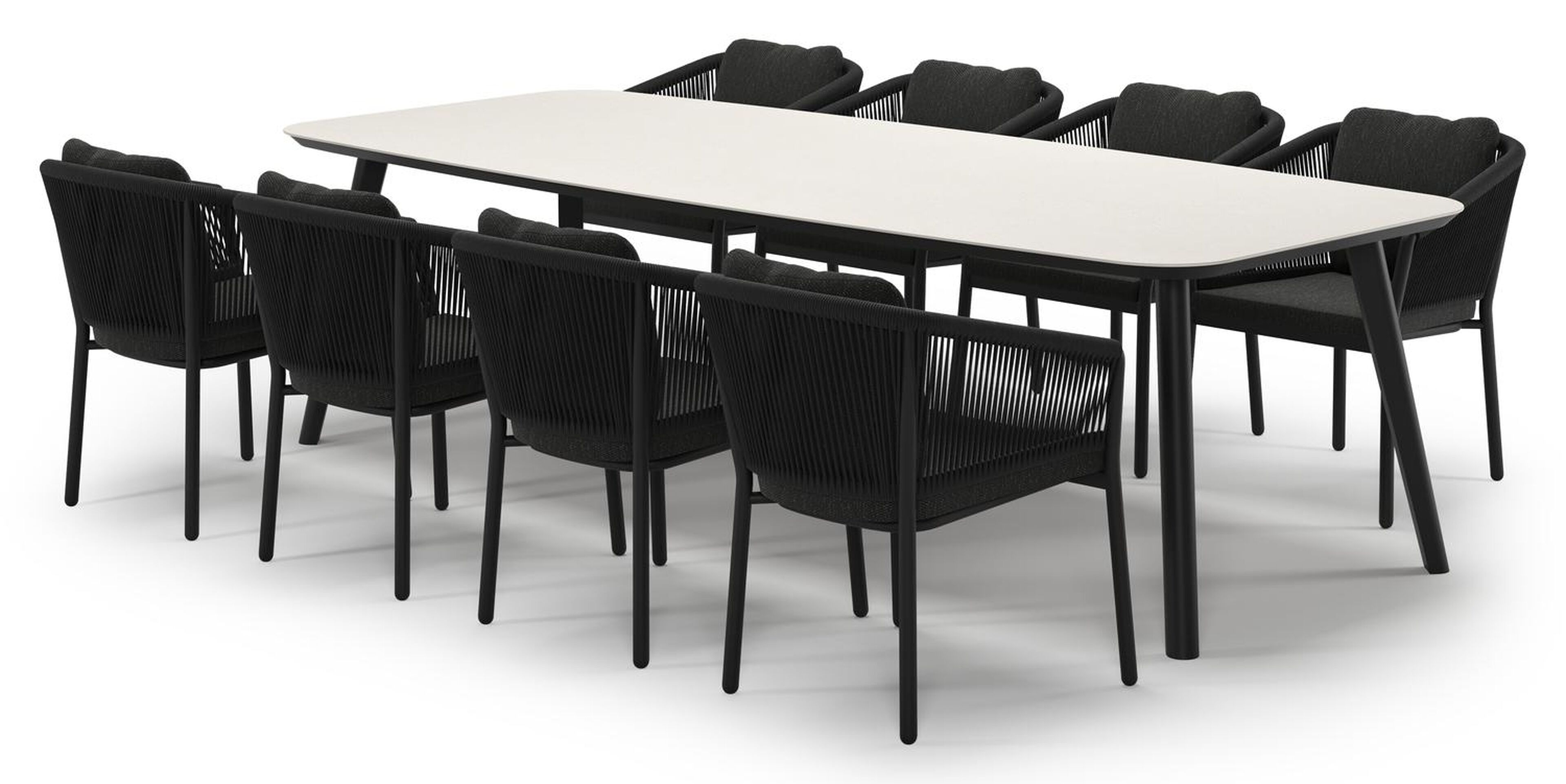 Ensemble de jardin Mosa en aluminium noir et sintered stone crema minerale avec 8 chaises de jardin Gerona