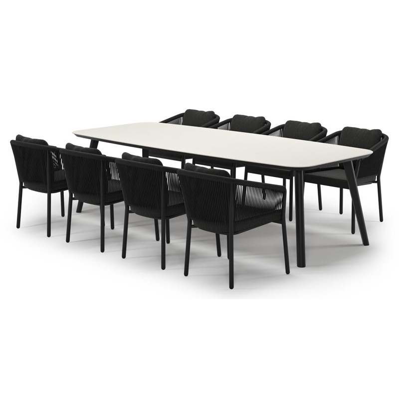Ensemble de jardin Mosa en aluminium noir et sintered stone crema minerale avec 8 chaises de jardin Gerona