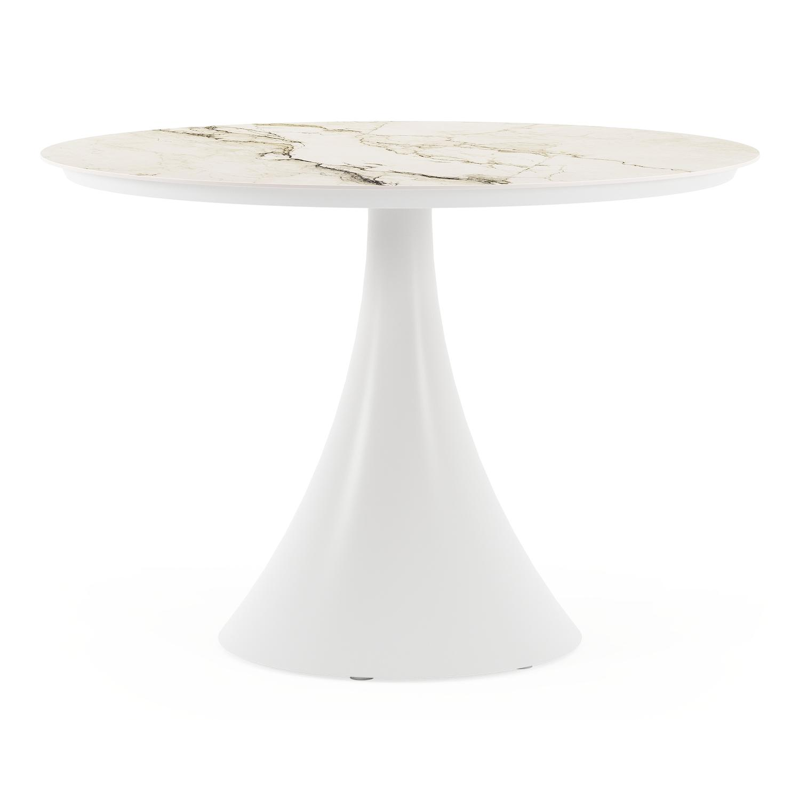 Fano tuintafel rond in wit aluminium en volkeramiek colorado dunes - Dia. 110 x H 75 cm