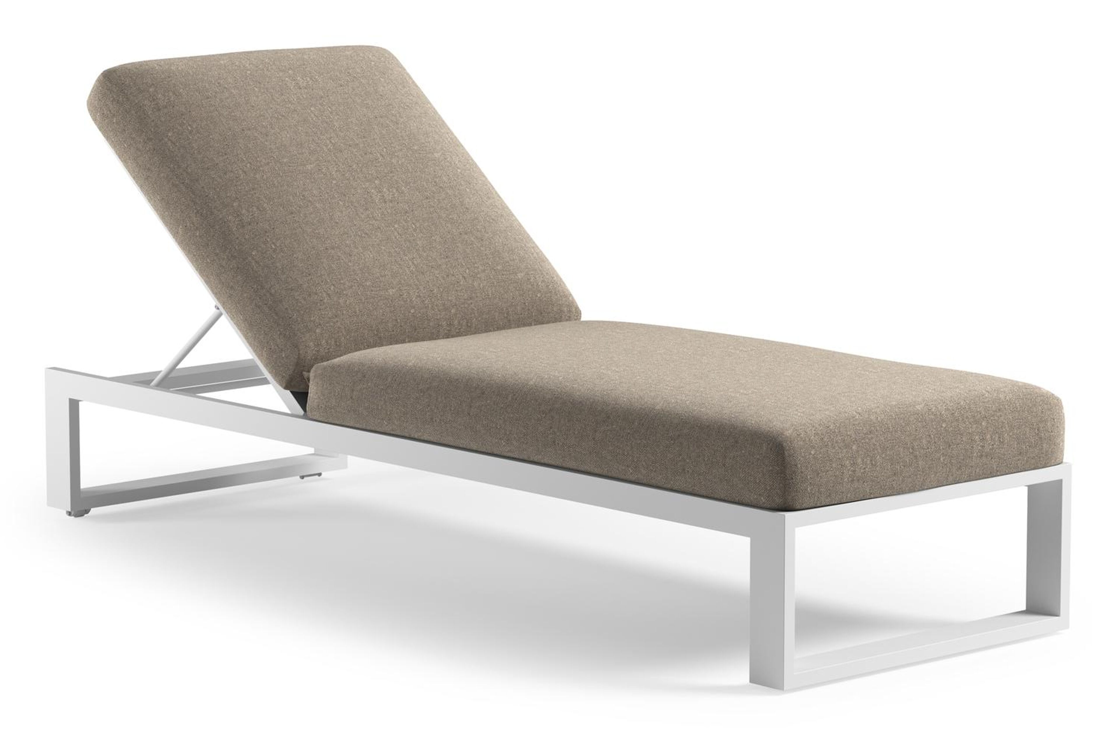 Verato verstelbaar ligbed in wit aluminium met chartres pewter all weather Sunbrella® luxe kussen