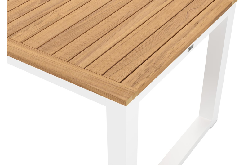 Livo tuintafel rechthoekig in wit aluminium en teak - L 220 x B 92 x H 73 cm