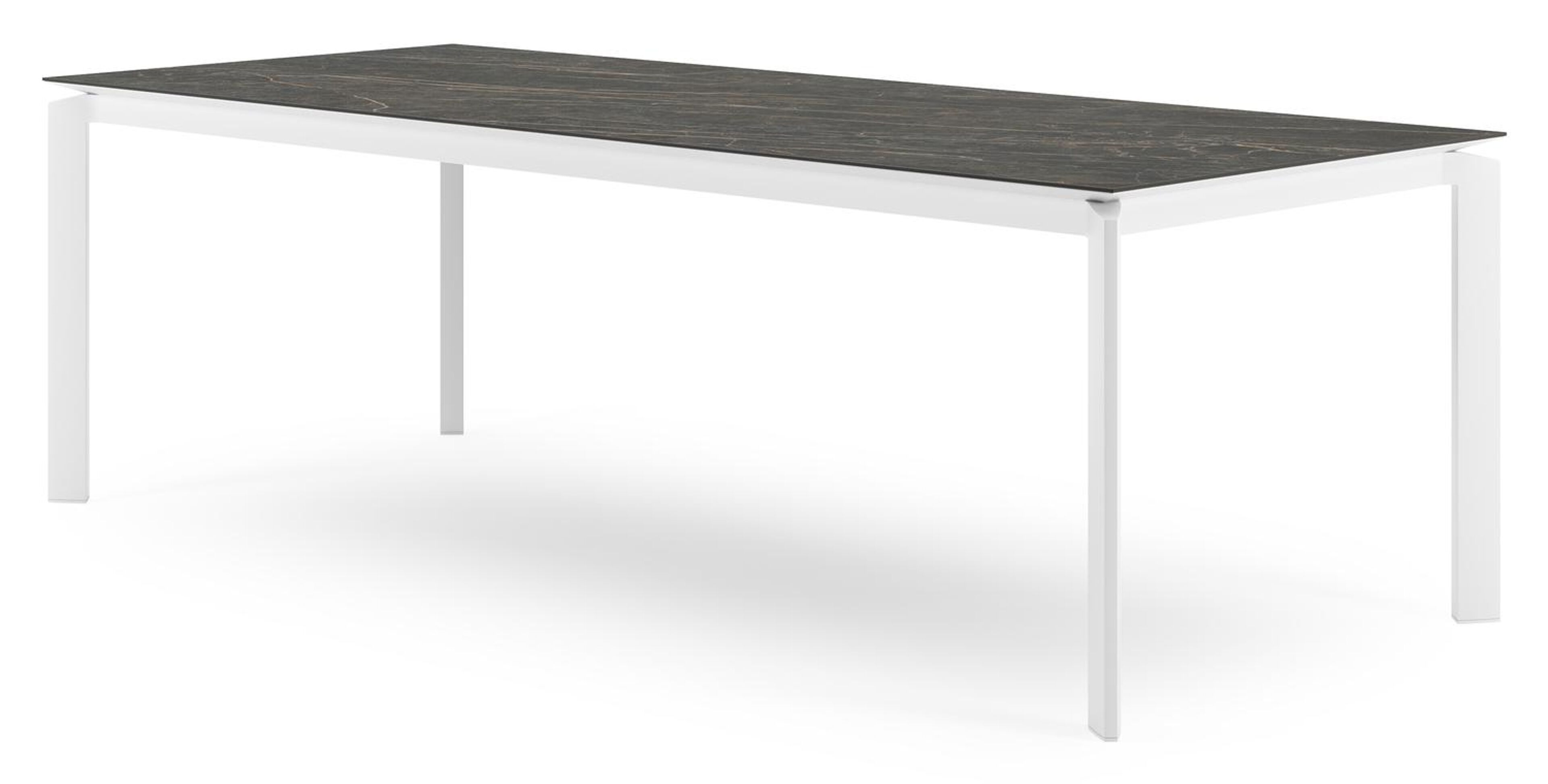 Table de jardin Cirello rectangulaire en aluminium blanc et céramique pleine Black Obsession - Lg. 240 x Lrg. 100 x Haut. 75 cm