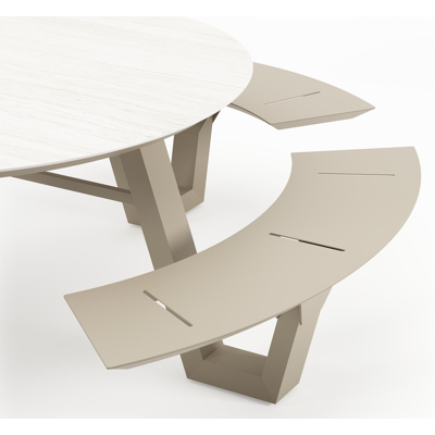 Rondino picknicktafel in beige aluminium en volkeramiek Calista - Dia. 148 cm