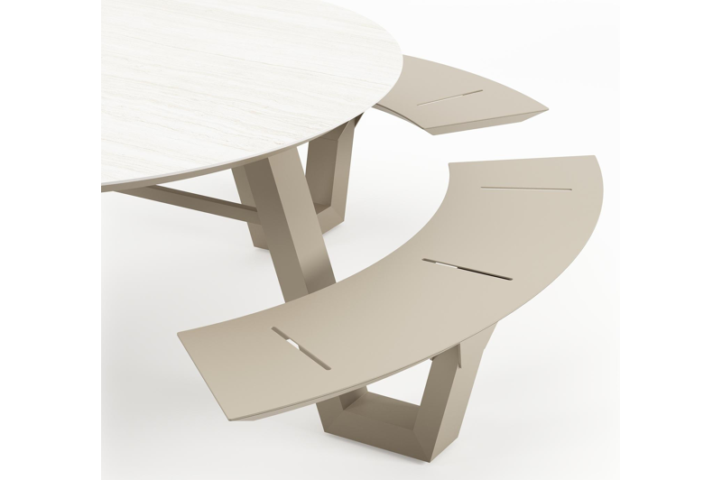 Table de pique-nique Rondino en aluminium beige et céramique pleine Calista - Diam. 148 cm