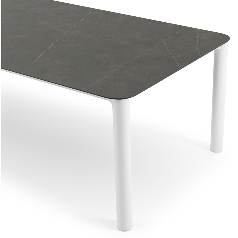 Table de jardin Orso rectangulaire arrondi en aluminium blanc et céramique pleine Calatorao - Lg. 290 x Lrg. 110 x Haut. 73.5 cm