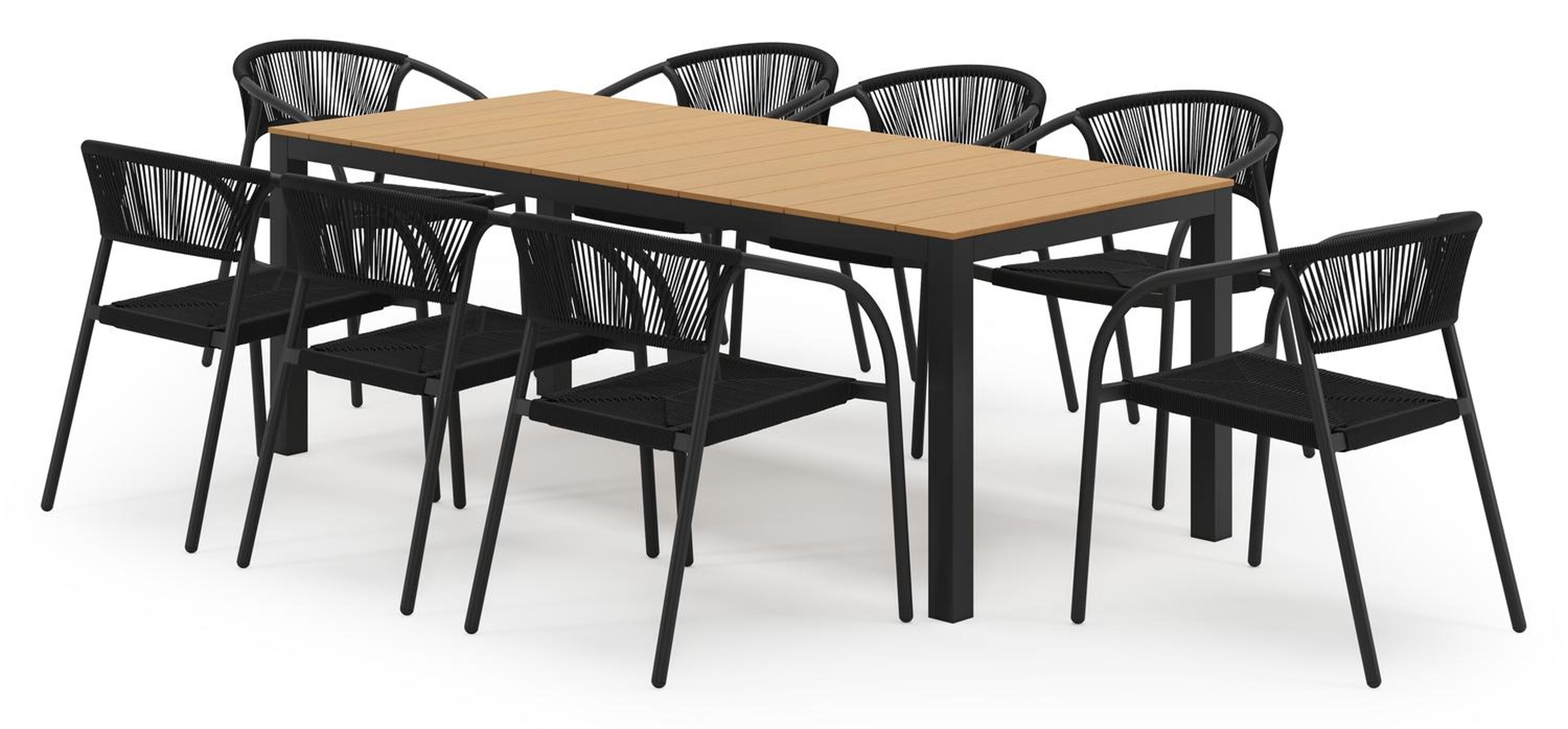 Ensemble de jardin Toma en aluminium noir et polywood avec 8 chaises de jardin empilable Melo