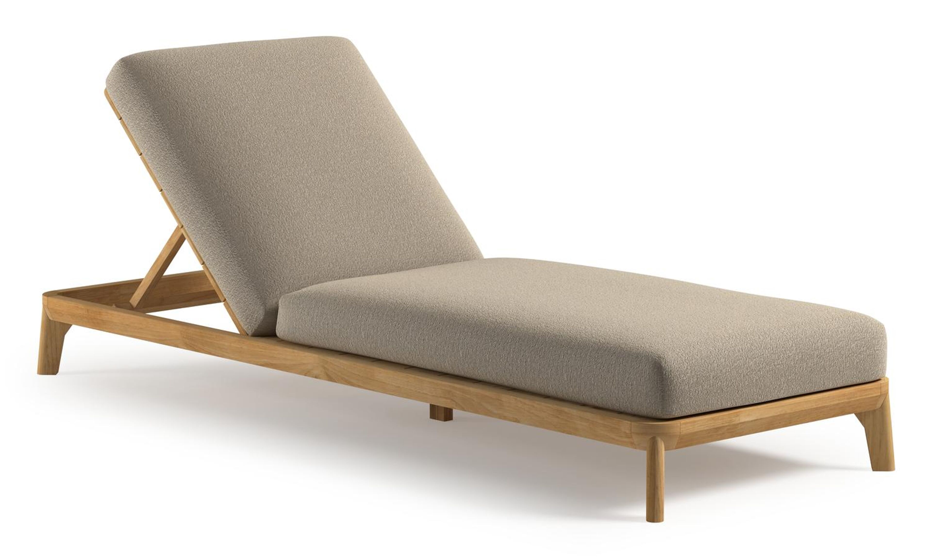 Chaise longue réglable Orso en teck natural et coussin en all weather Cosytica marbella sand