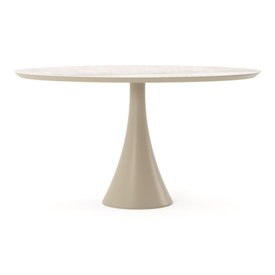 Table de jardin Fano oval en aluminium beige et céramique pleine Taj Mahal - Lg. 140 x Lrg. 80 x Haut. 74.5 cm