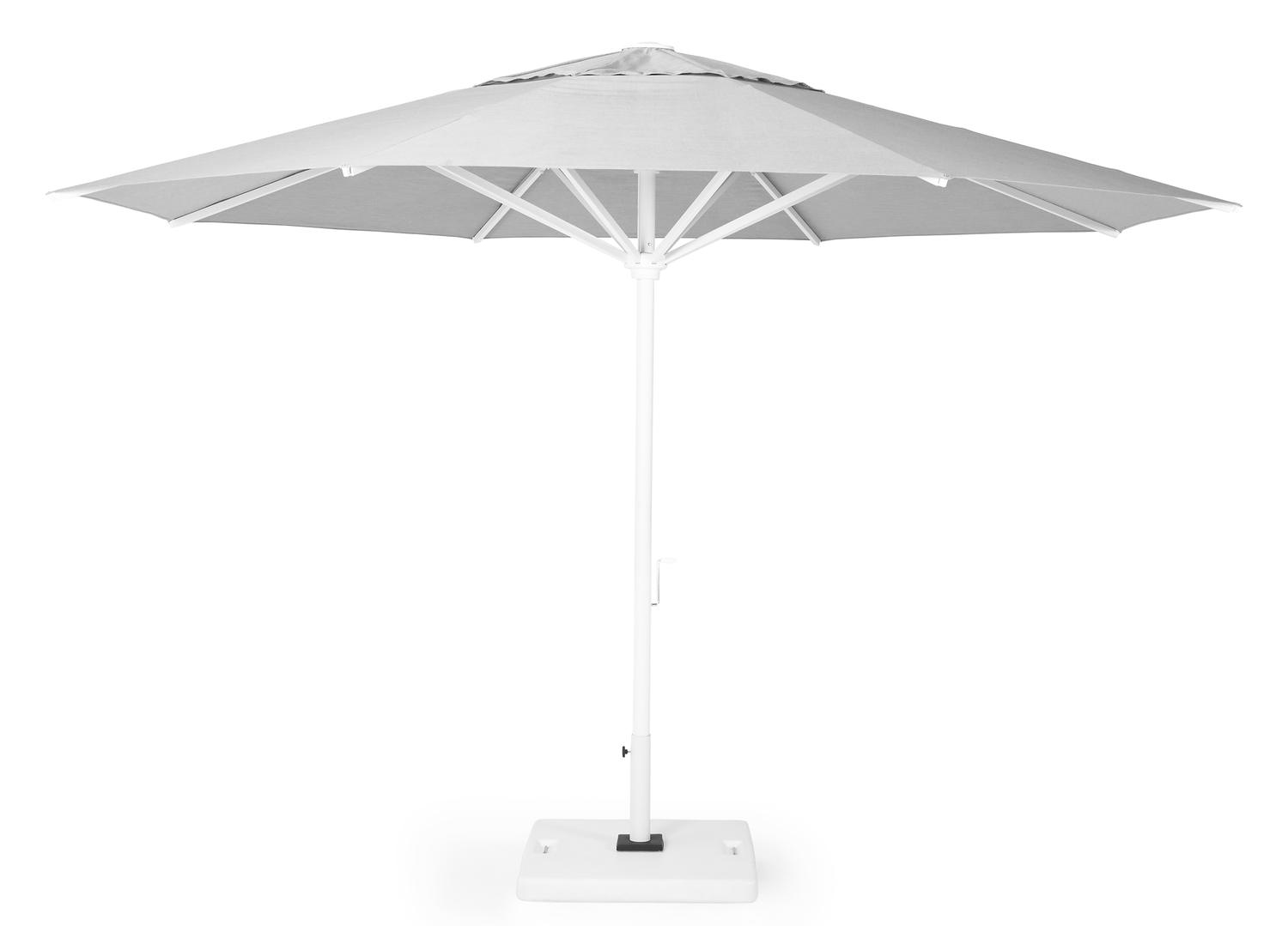 Solino staanparasol in wit aluminium met grijs all weather sunbrella® premium parasoldoek - Dia. 400 cm (met voet)