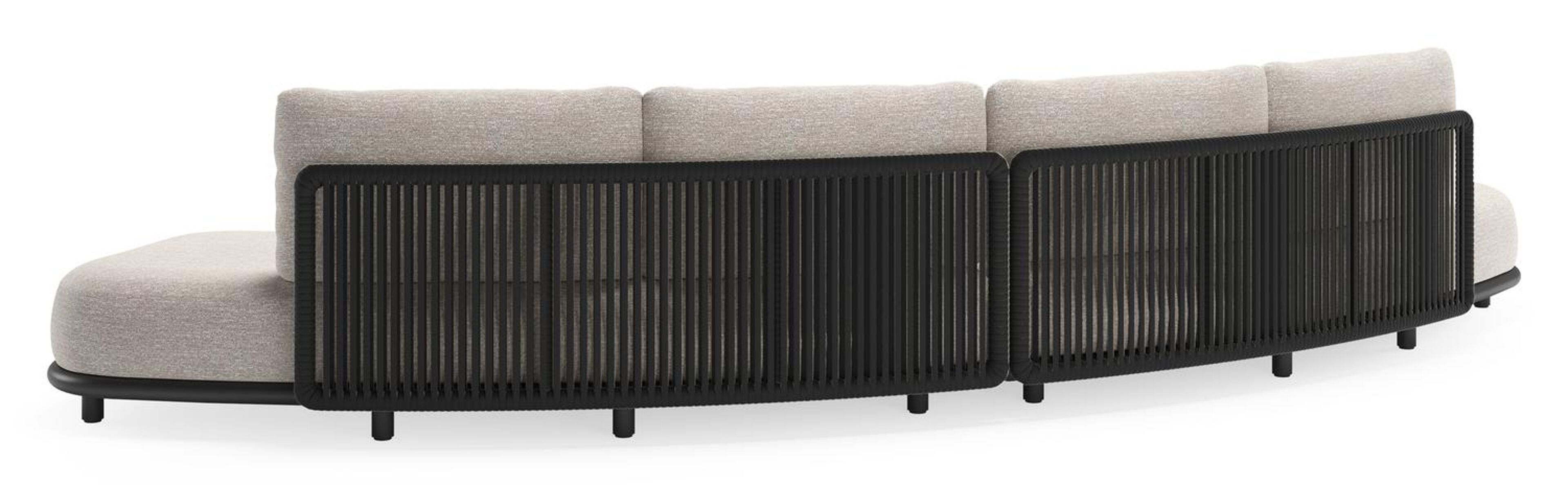 Lomano loungebank in zwart aluminium en beige verticaal geweven luxe vlakke rope met tundra sand all weather sunbrella® luxe kussen