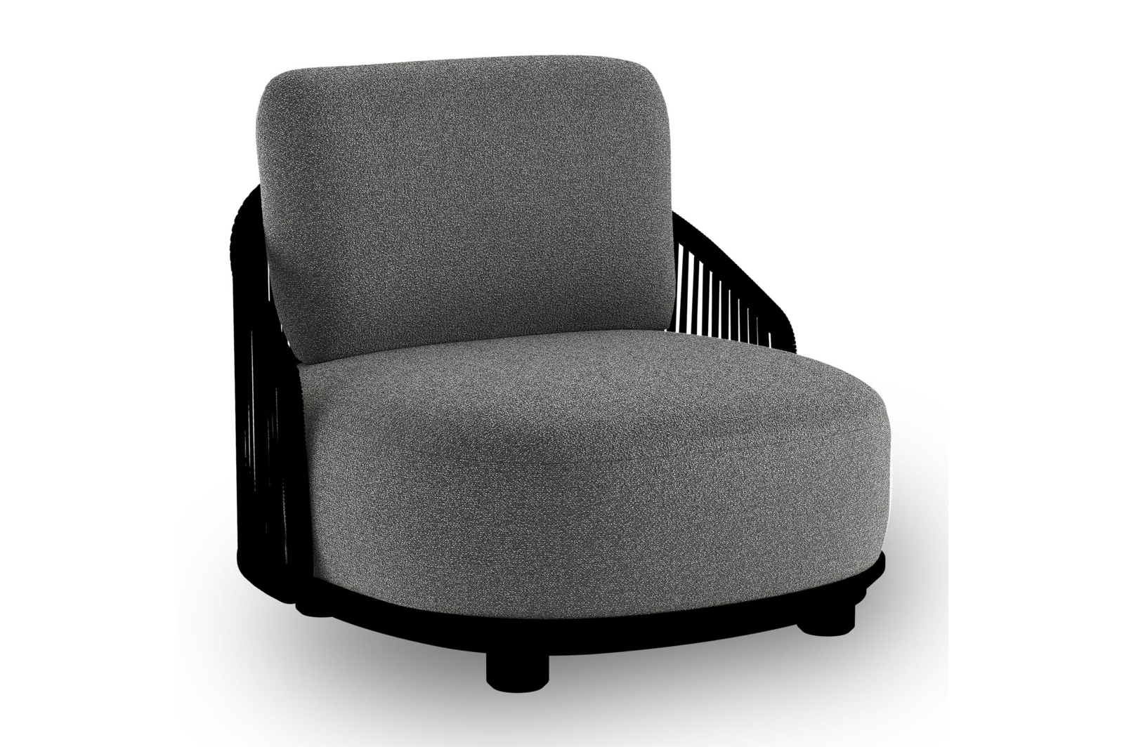 Fauteuil de jardin Vadelo en aluminium noir et corde ronde tissée verticalement noir et coussins en all weather cosytica catania black