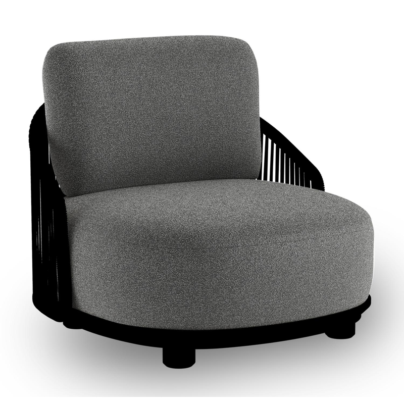 Fauteuil de jardin Vadelo en aluminium noir et corde ronde tissée verticalement noir et coussins en all weather cosytica catania black