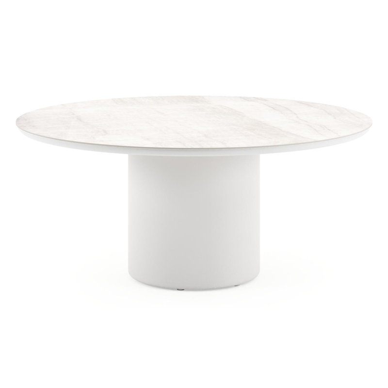 Amico low dining tuintafel rond in wit aluminium en volkeramiek Taj Mahal - Dia. 148 x H 61 cm