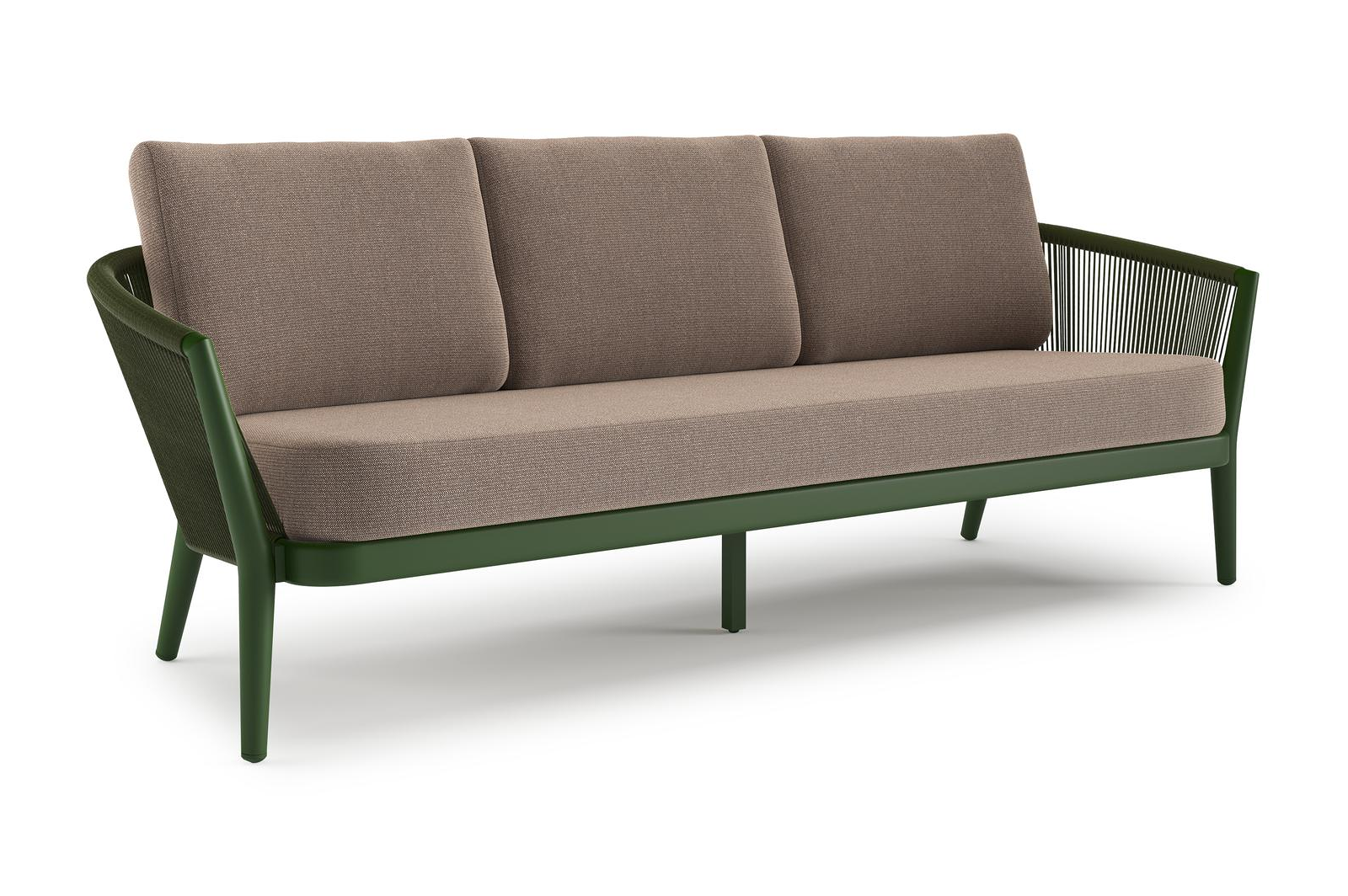 Orso loungebank in groen aluminium en groen verticaal geweven ronde rope met Savane Earth all weather sunbrella® luxe kussen