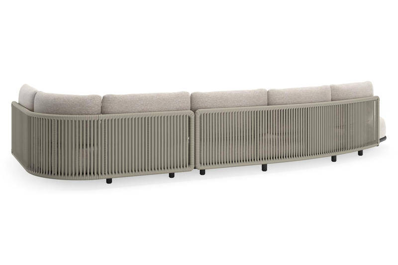 Lomano loungehoek in zwart aluminium en beige verticaal geweven luxe vlakke rope met Tundra Sand all weather sunbrella® luxe