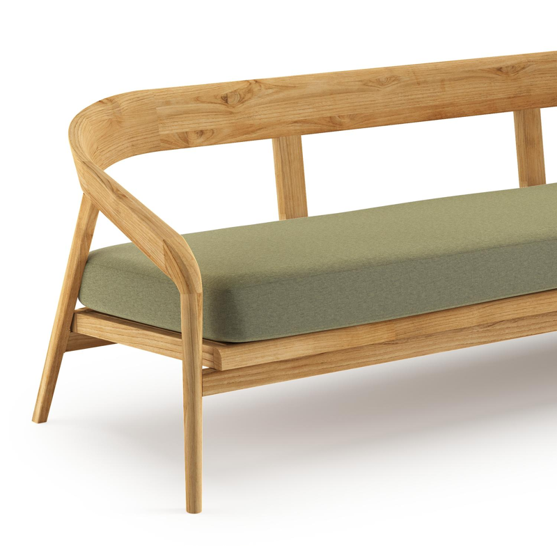 Canapé de jardin Lacrima en teck et coussin en all weather Sunbrella® luxe heritage leaf