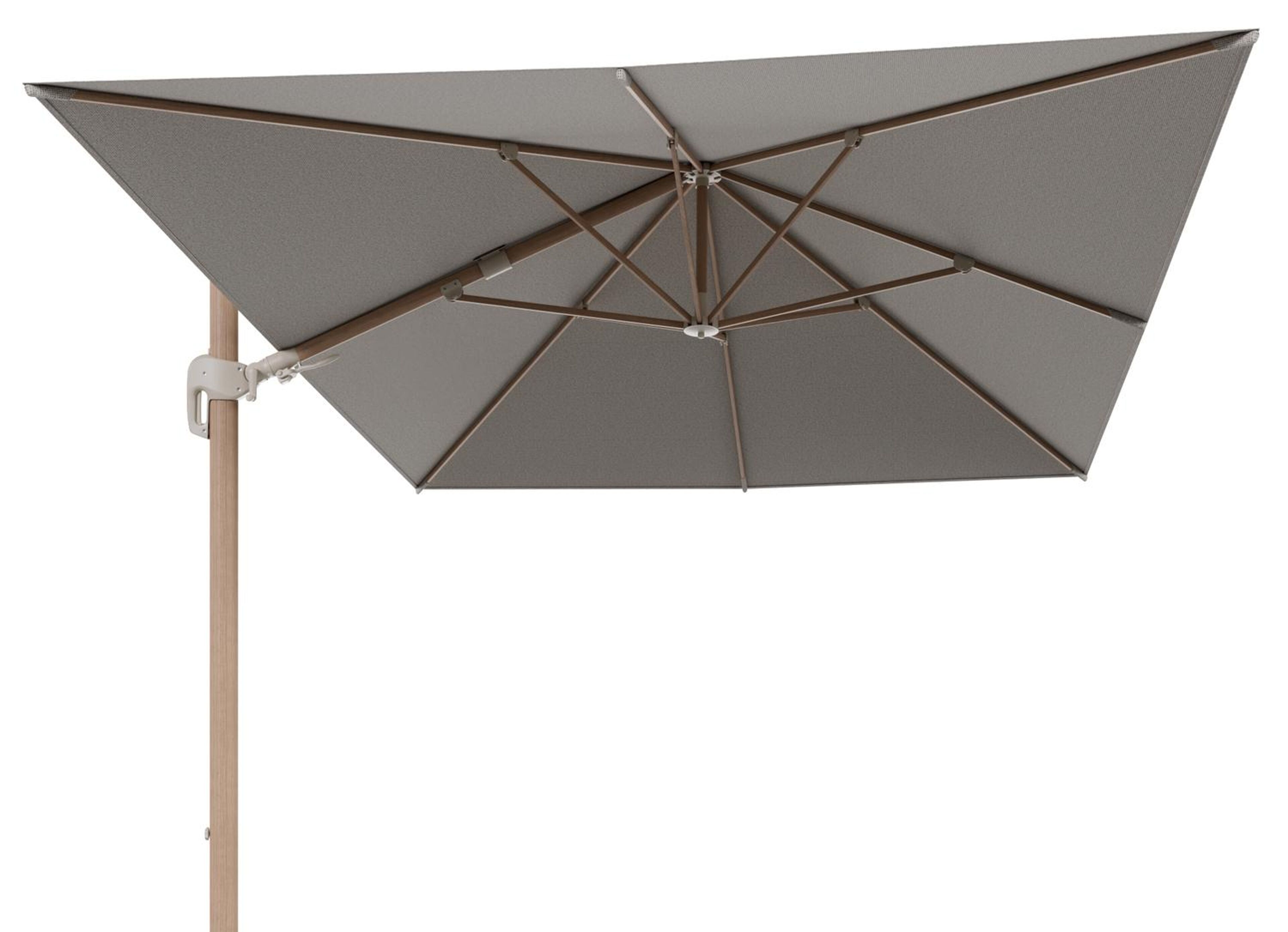 Rufina zweefparasol tiltfunctie in houtlook aluminium en parasoldoek in All Weather Solica Firenze Sand  - L1 400 x L2 300 cm (zonder voet)