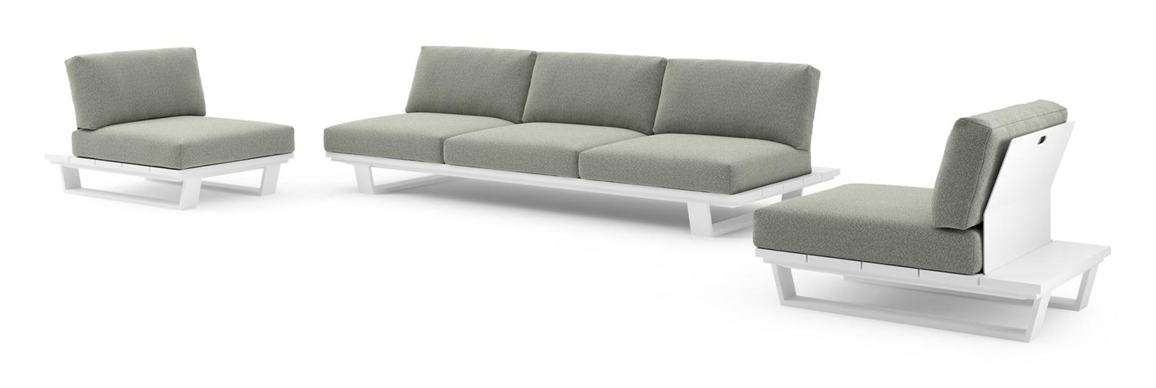 Pagino loungeset in wit aluminium met savane leaf all weather sunbrella® luxe kussen