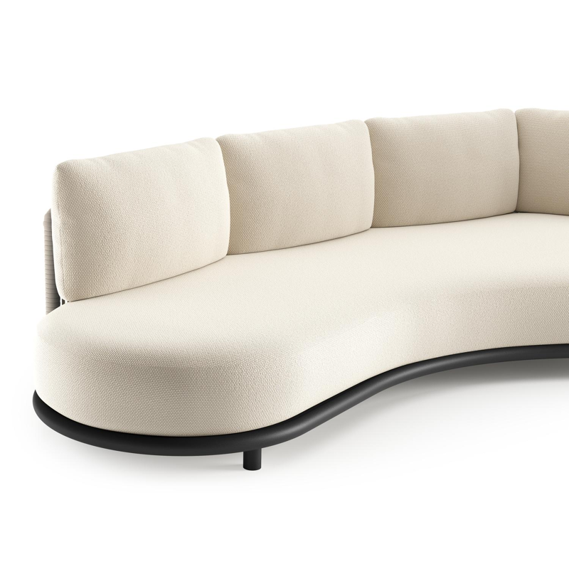 Lomano loungebank in zwart aluminium en beige verticaal geweven luxe vlakke rope met althea off white all weather cosytica kussen