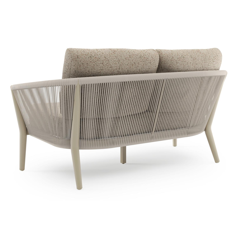 Orso loungebank in beige aluminium en beige verticaal geweven ronde rope met Bora Jungle all weather cosytica kussen